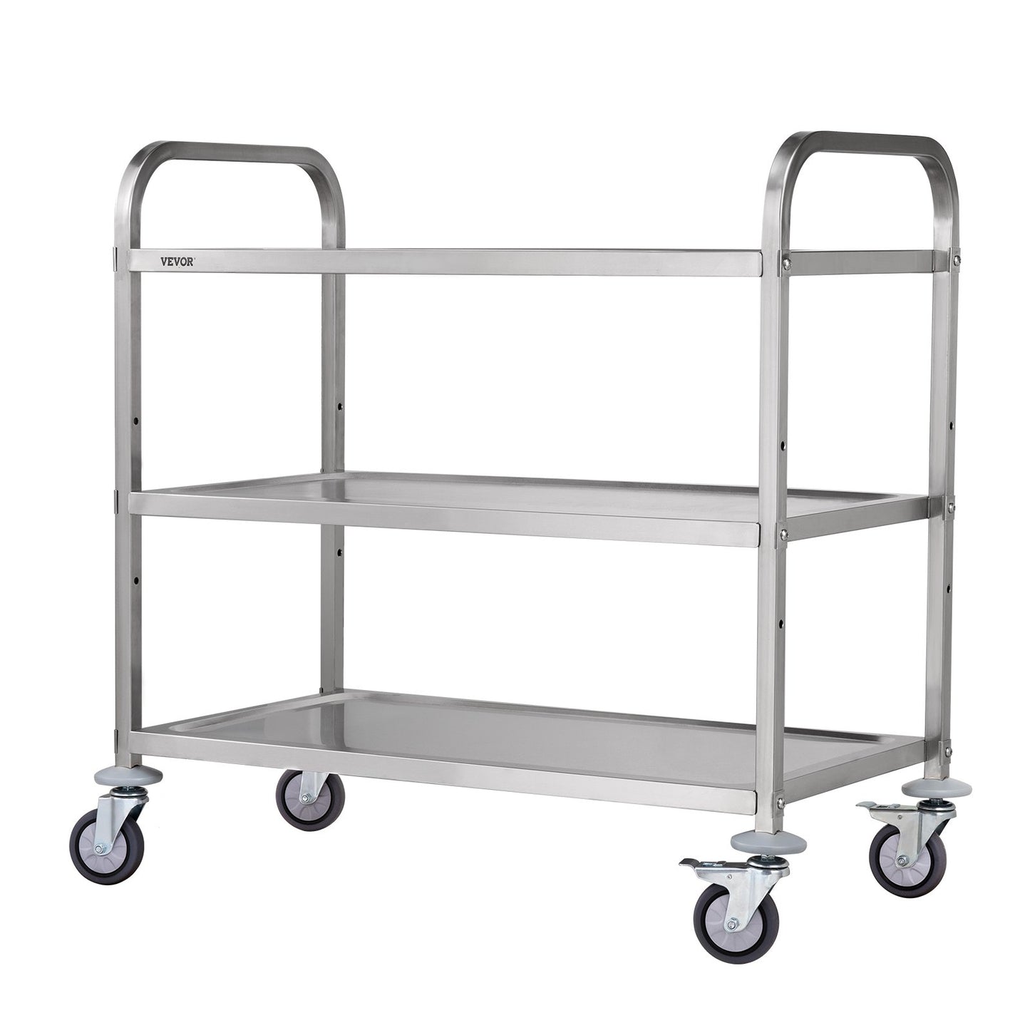Kitchen Utensil Cart, 3 Tiers, Wire Rolling Cart with 450 LBS Capacity, Steel Service Cart on Wheels, Metal Storage Cart with 80mm Basket Bent Handle PP Liner 6 Hooks, for Indoor and Outdoor