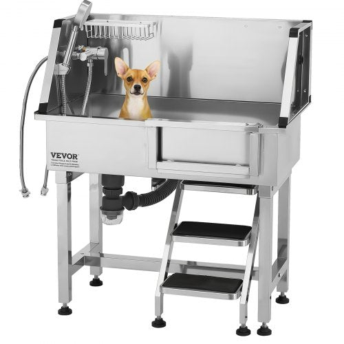 86,4 cm badkar för hundtrimning i rostfritt stål med trappor, kran, duschmunstycke | EU