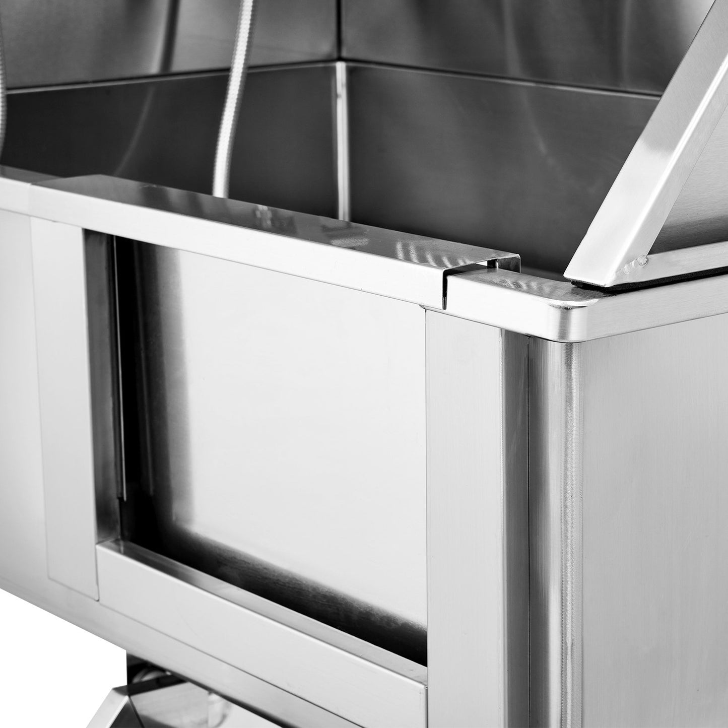 1,57 m lange Hundebadestation mit Treppe, professionelle Hundepflegebadewanne aus Edelstahl mit Seifenkiste, Wasserhahn, reichhaltigem Zubehör, Badewanne für große, mittelgroße und kleine Haustiere, Waschbecken für zu Hause (rechts)