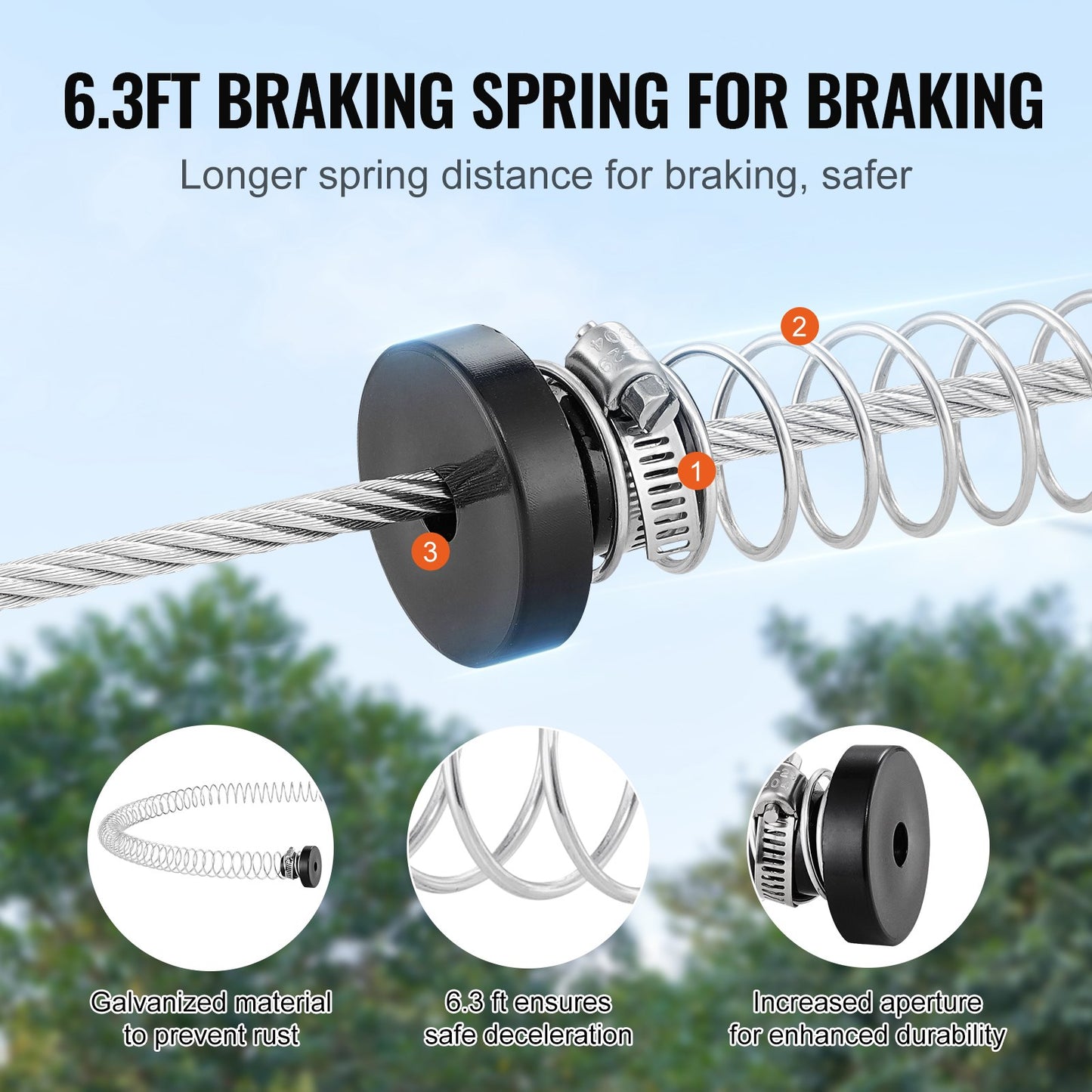 Zipline Kit för barn och vuxna, 120 ft Zip Line Kits upp till 330 lb, Backyard Outdoor Quick Setup Zipline, Lekplatsunderhållning med rostfritt stål Zipline, fjäderbroms, säkerhetssele, säte