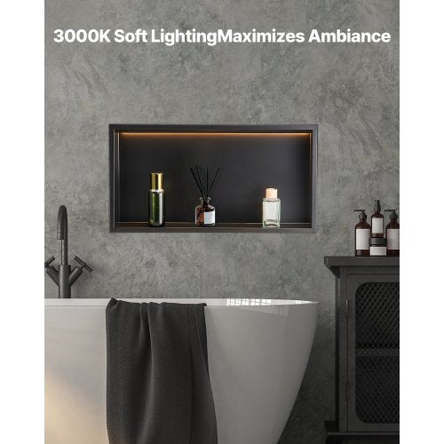 Duschnisch 33,0x63,5x10,2 cm Infälld hylla med LED-list i rostfritt stål