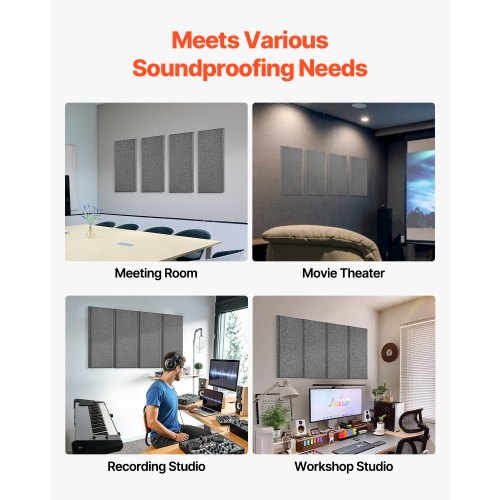 4 acoustic wall panels 5 cm thick 63 x 28 cm self-adhesive grey