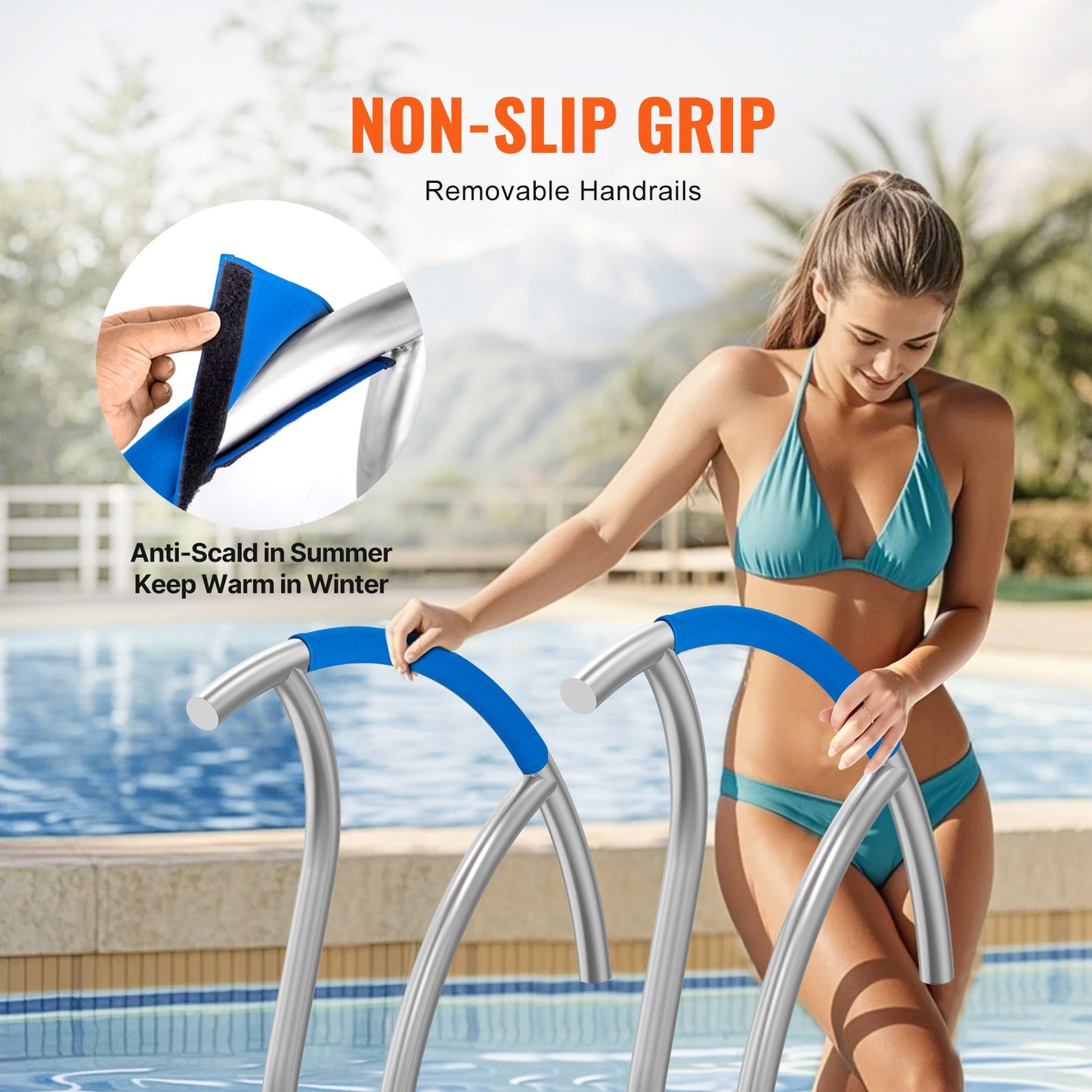 Pool Handrail 2 PCS 30x30in Stainless Steel with Base Plate for Spa Bath