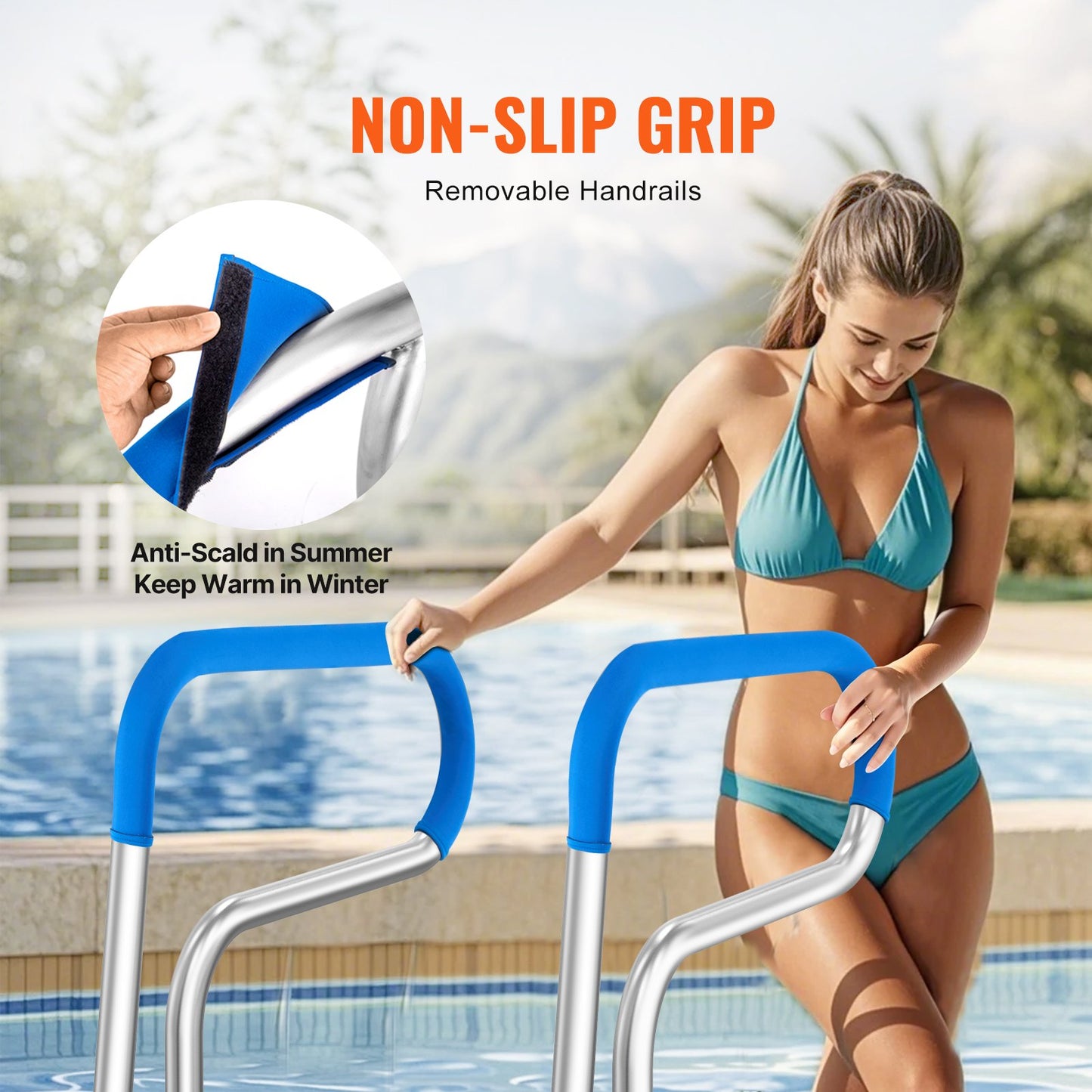 Pool Handrail 32 x 23 inch Stainless Steel with Base Plate for Spa Bath