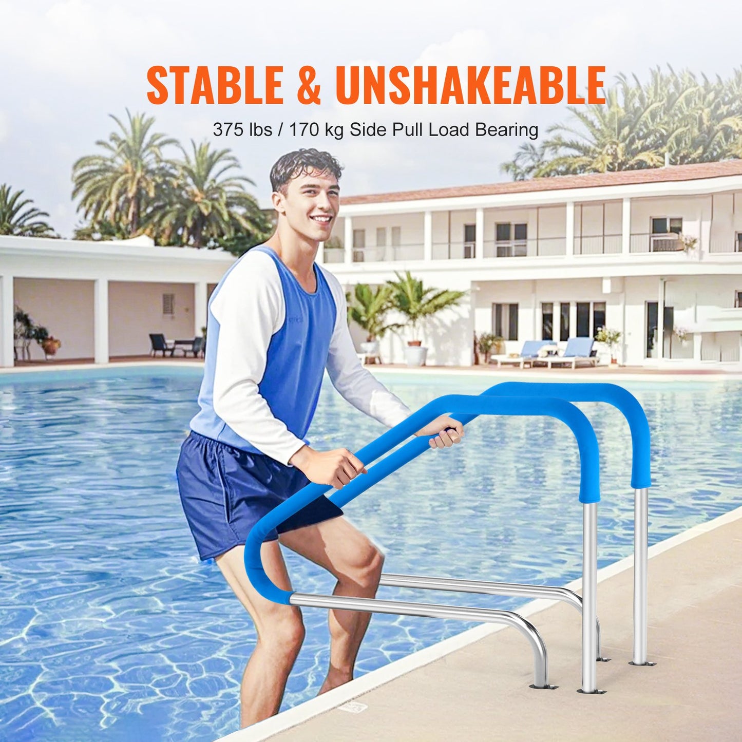 Pool Handrail 46 x 37 inch Stainless Steel (Pre-Built) for Indoor/Outdoor