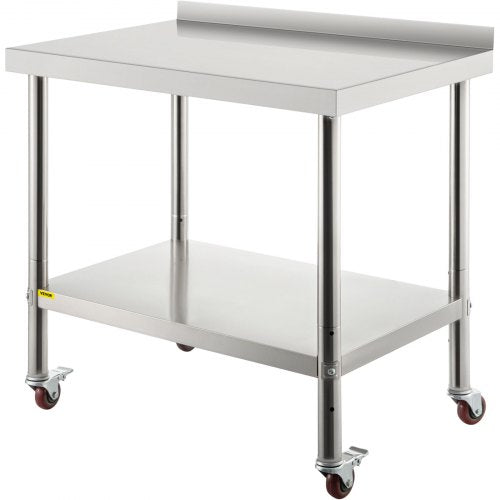 Edelstahl-Vorbereitungstisch, 36 x 24 x 35 Zoll, 440 lbs Tragkraft, Hochleistungs-Metall-Arbeitstisch mit verstellbarer unterer Ablage und 4 Rollen, gewerbliche Arbeitsstation für Küchenrestaurants | EU