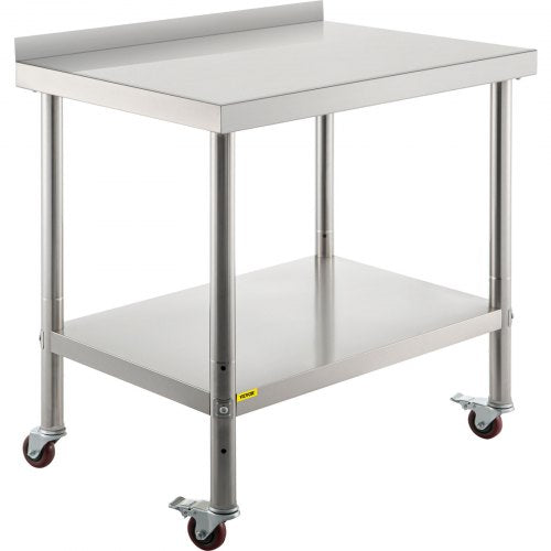 Edelstahl-Vorbereitungstisch, 36 x 24 x 35 Zoll, 440 lbs Tragkraft, Hochleistungs-Metall-Arbeitstisch mit verstellbarer unterer Ablage und 4 Rollen, gewerbliche Arbeitsstation für Küchenrestaurants | EU