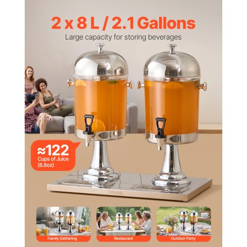 Drinks Dispenser 8L x 2 Drinks Dispenser for Party with Pouring Tray