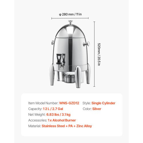 Edelstahlspender für heißen Tee und kalte Getränke, 12 l, Getränkespender