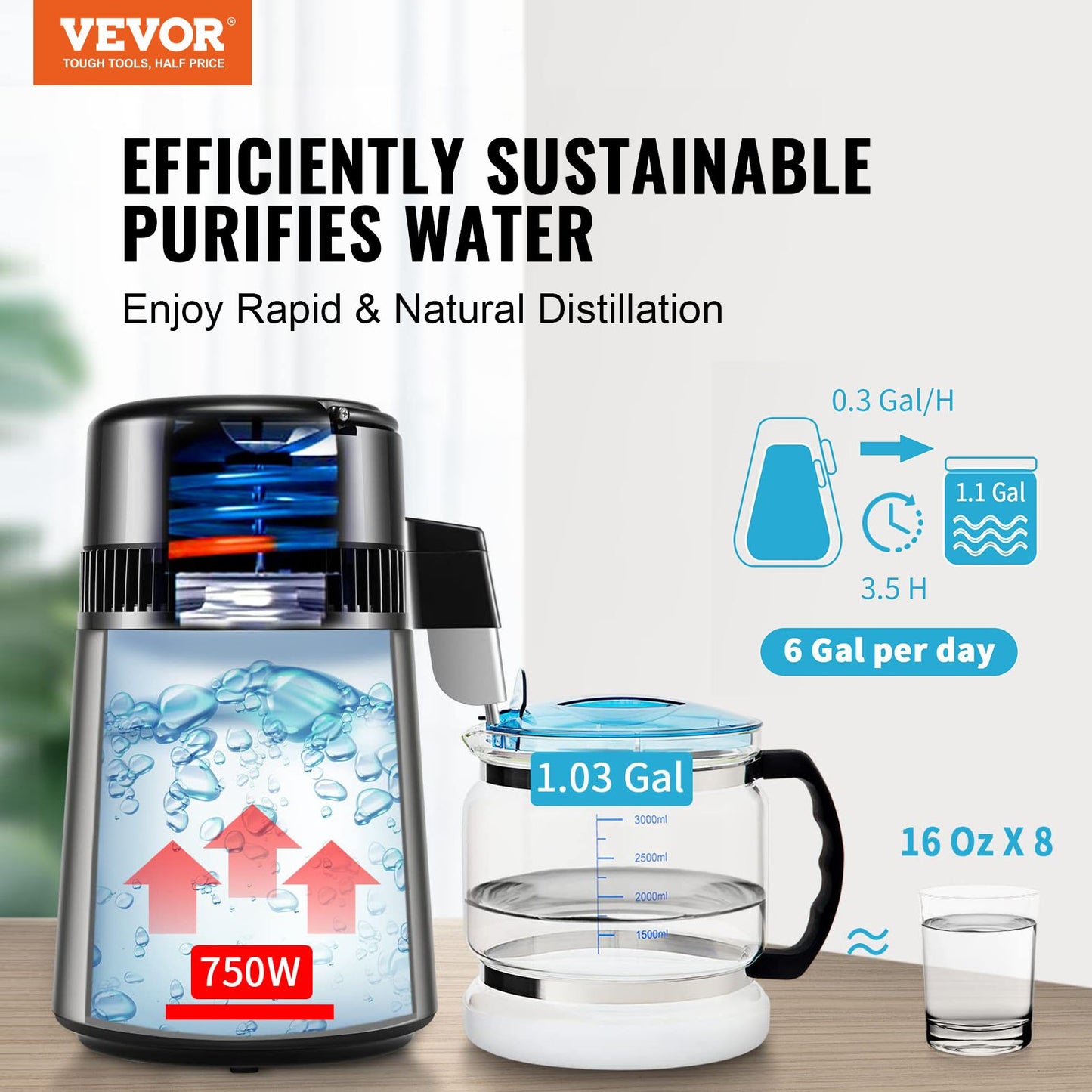 4L Water Distiller Purifier Machine Countertop Stainless Steel Interior