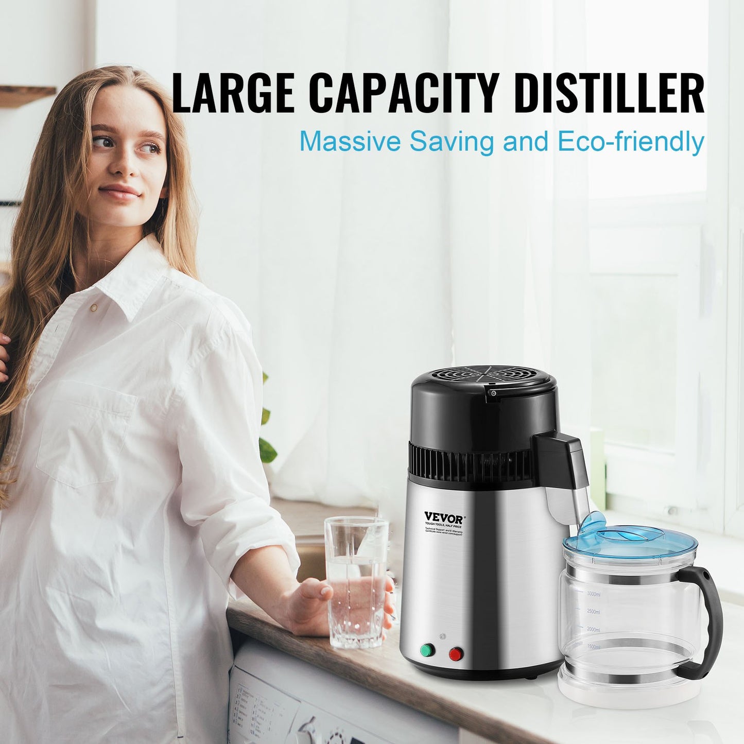 4L Water Distiller Purifier Machine Countertop Stainless Steel Interior
