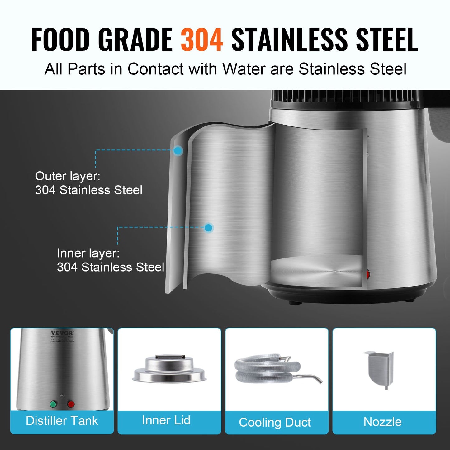 4L Water Distiller Purifier Machine Countertop Stainless Steel Interior