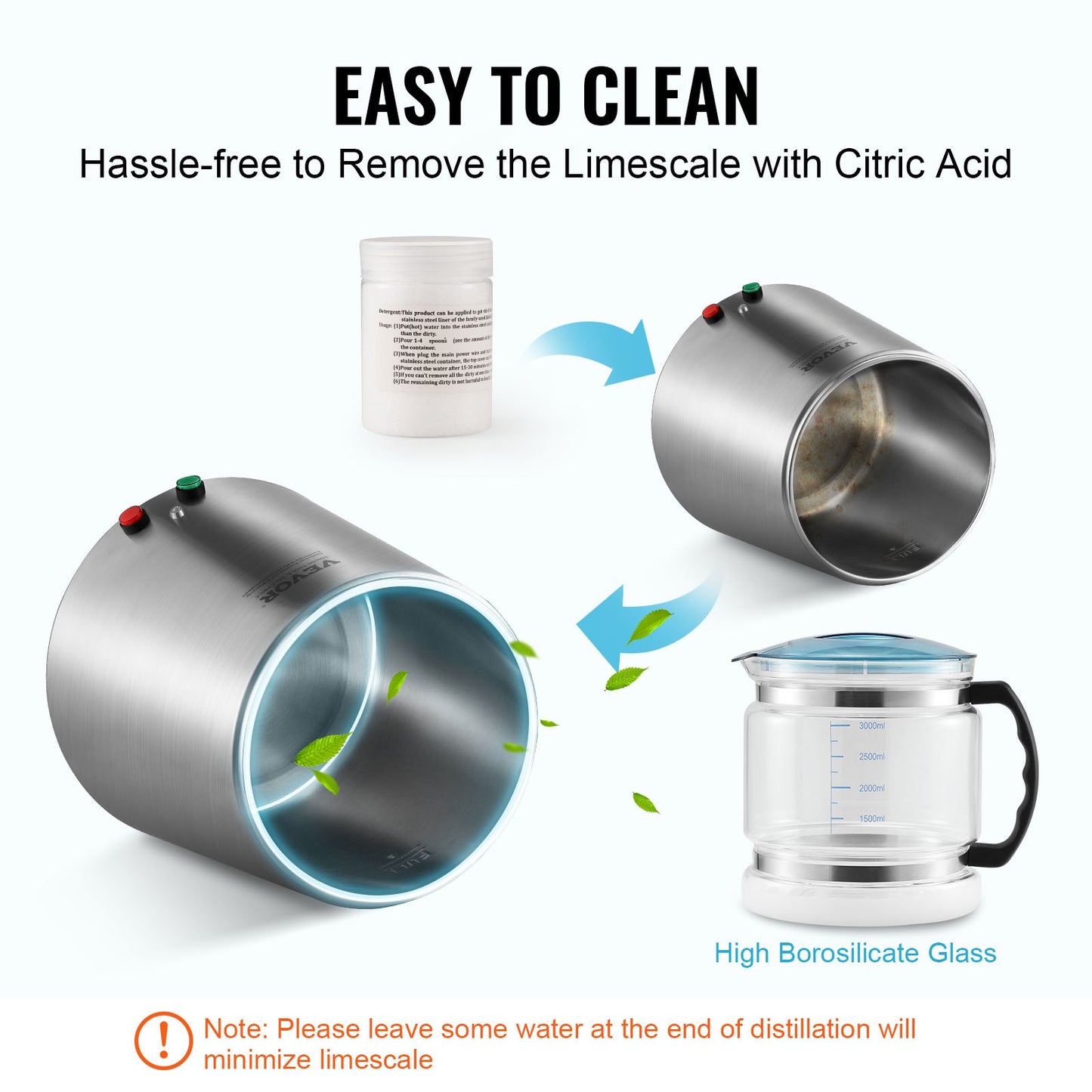 4L Water Distiller Purifier Machine Countertop Stainless Steel Interior