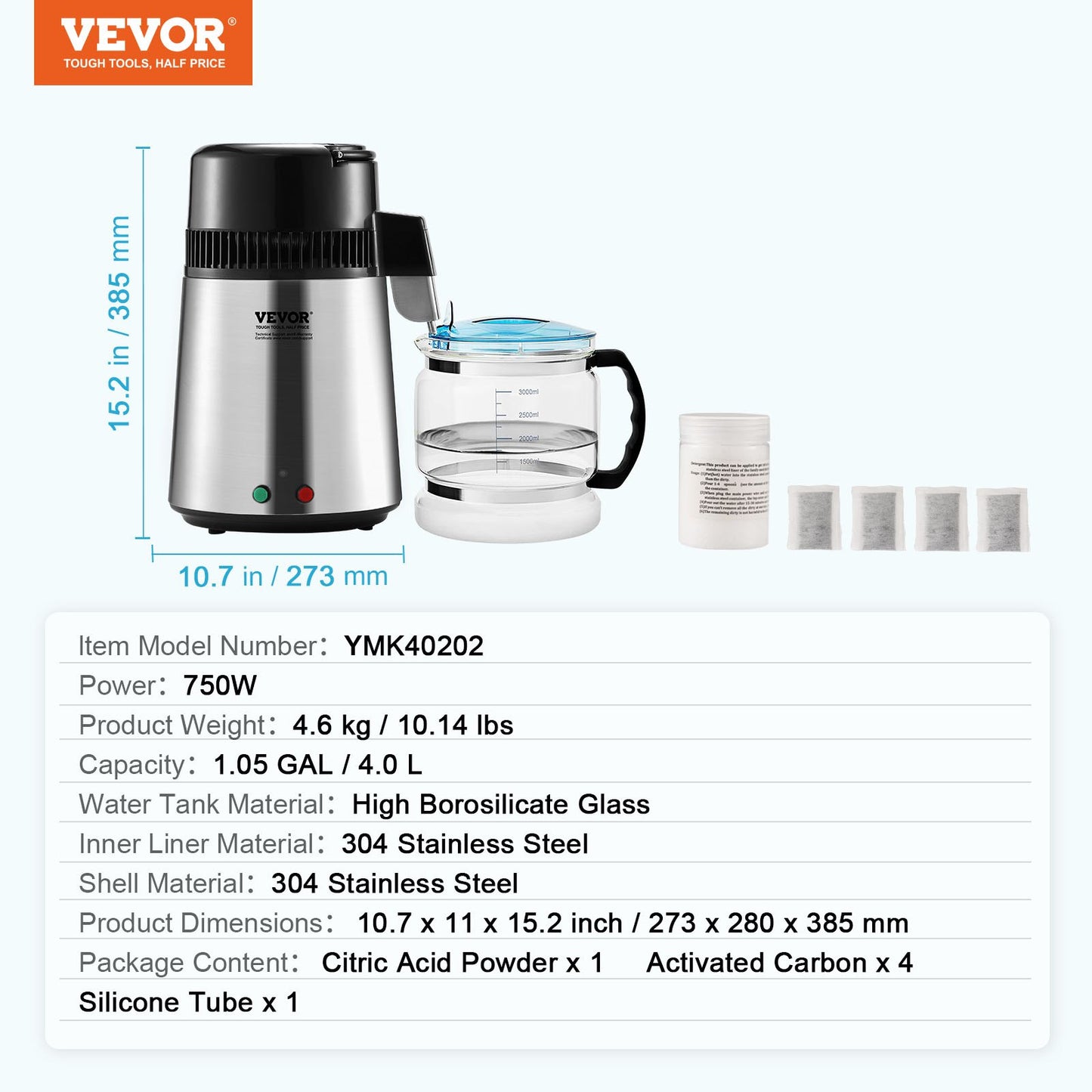 4L Water Distiller Purifier Machine Countertop Stainless Steel Interior