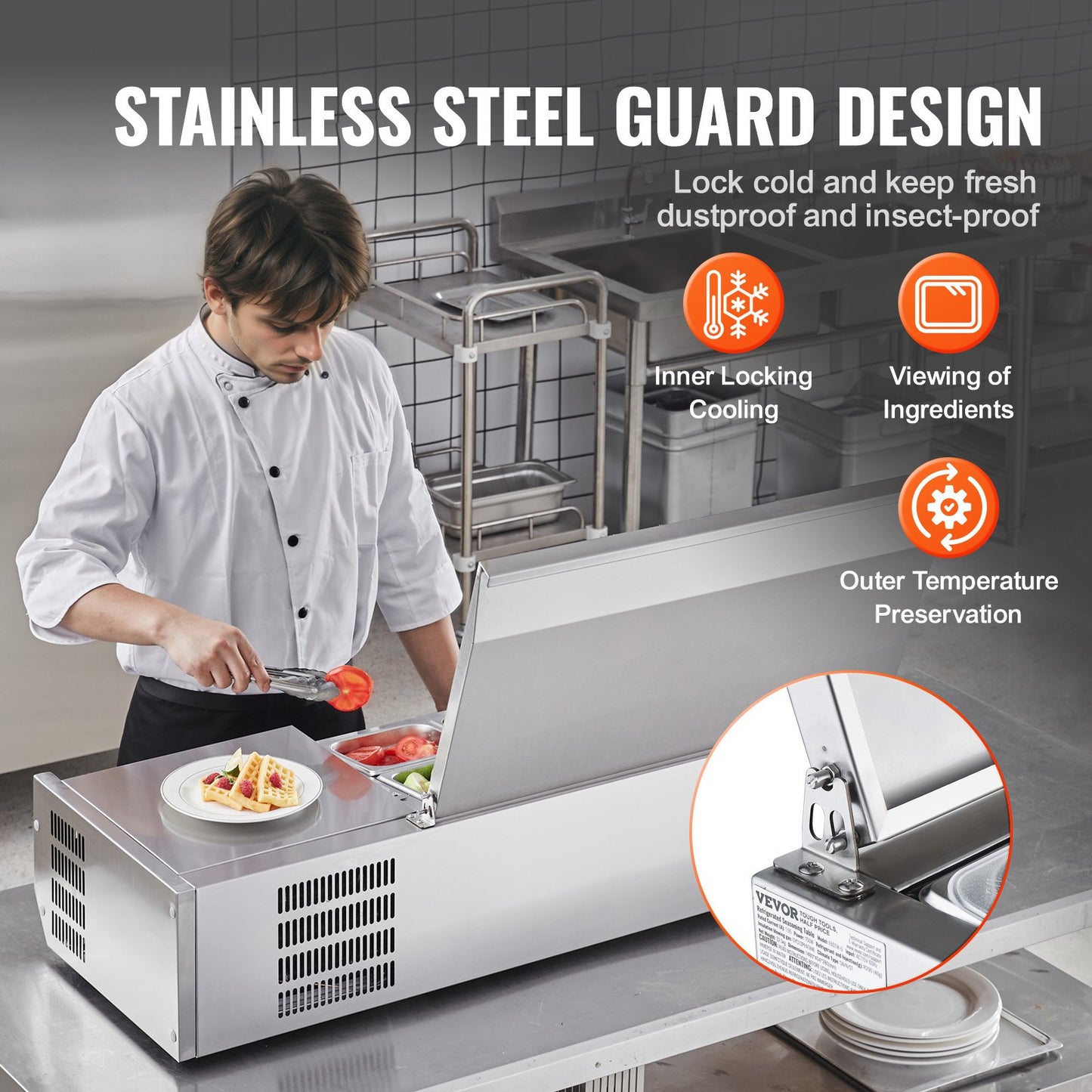 Bänkskiva kylsallad Pizza Prep Station 140 W Rostfri Guard CE