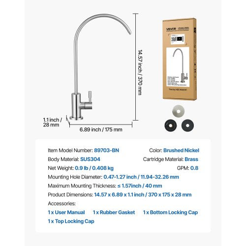 Rostfritt Stålblandare, Blyfria Dricksvattenblandare, Omvänd Osmosblandare med Massiv Mässingsventil, Högbågsfiltrerade Vattenblandare För Kökshandfat, Bardisk, Café, Borstad Nickel | EU