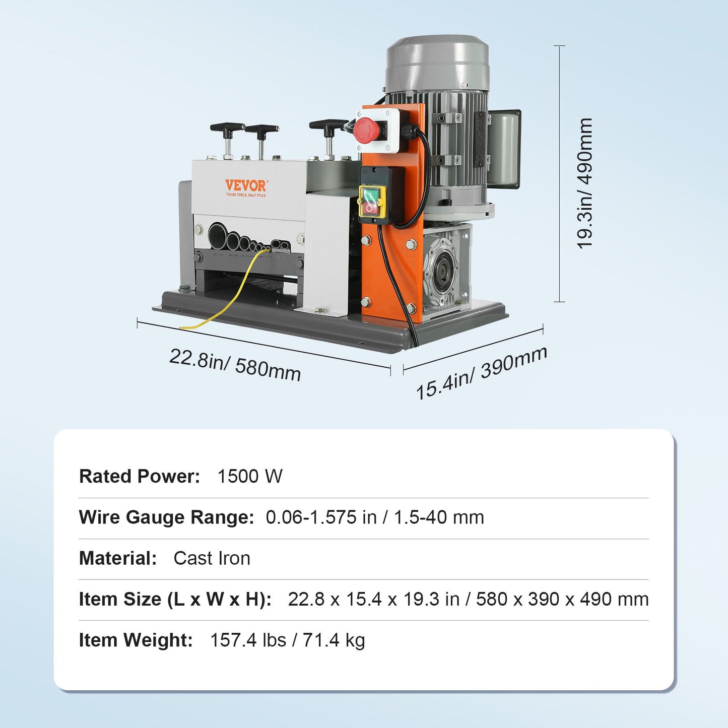 Automatische Abisoliermaschine, 0,06''-1,575'' elektrischer motorisierter Kabelabisolierer, 1500 W, 88 Fuß/min. Doppelklingen-Abisolierer (Schneiden/Abisolieren), 9 Kanäle für das Recycling von Kupferschrott
