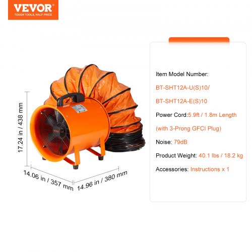 304.8 mm Portable Fan Blower 10 m Duct Hose Ventilator Industrial | EU