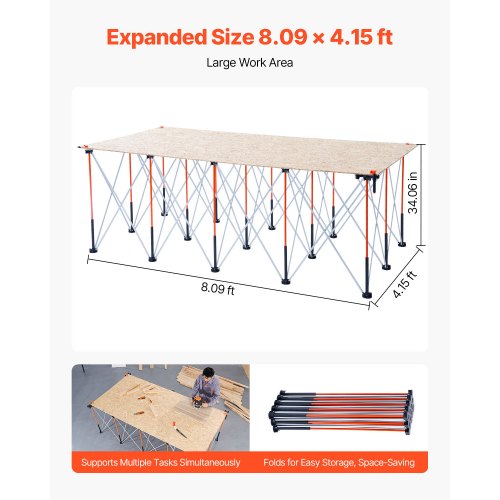 Bärbart hopfällbart arbetsställ 2445 x 1255 mm Hopfällbart arbetsställ 2724 kg