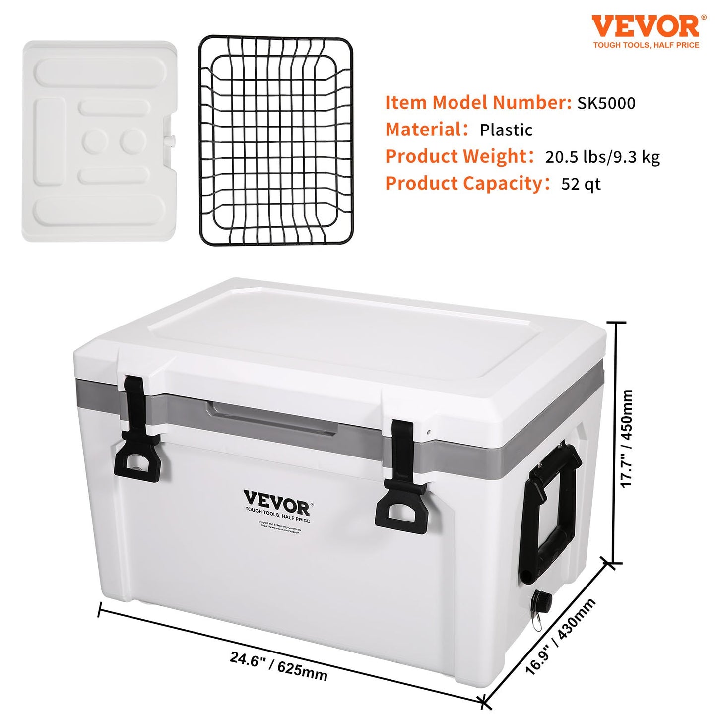 Insulated Portable Cooler, 52 qt, Holds 50 Cans, Ice Retaining Hard Cooler with Heavy Duty Handle, Ice Chest Lunch Box for Camping, Beach, Picnic, Travel, Outdoors, Keeps Ice for Up to 6 Days
