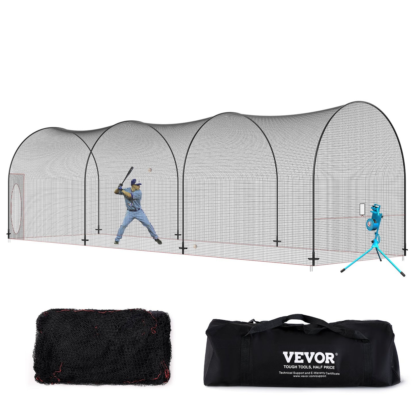 Baseball Batting Cage, Softball och Baseball Batting Cage Nät och ram, övningsbärbart burnät med bärväska, Heavy Duty Insluten Pitching Cage, för backyard slagträning, 40FT