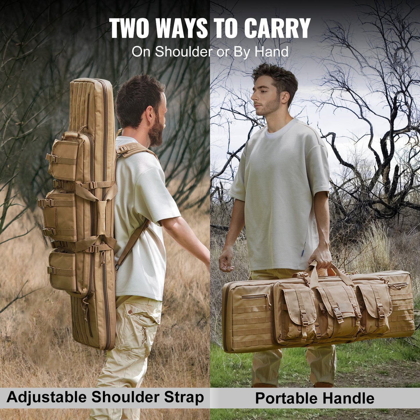 Rifle Bag 36 tum Tactical Double Long Gun Bag för 2 gevär och 2 pistoler