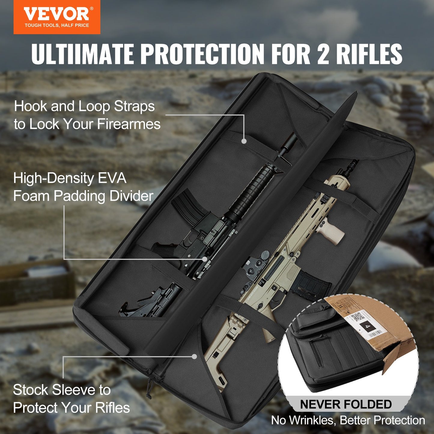 Rifle Bag 42 tum Tactical Double Long Gun Bag för 2 gevär och 2 pistoler