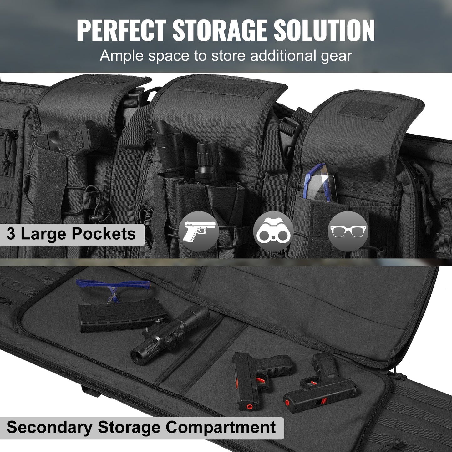 Rifle Bag 42 tum Tactical Double Long Gun Bag för 2 gevär och 2 pistoler