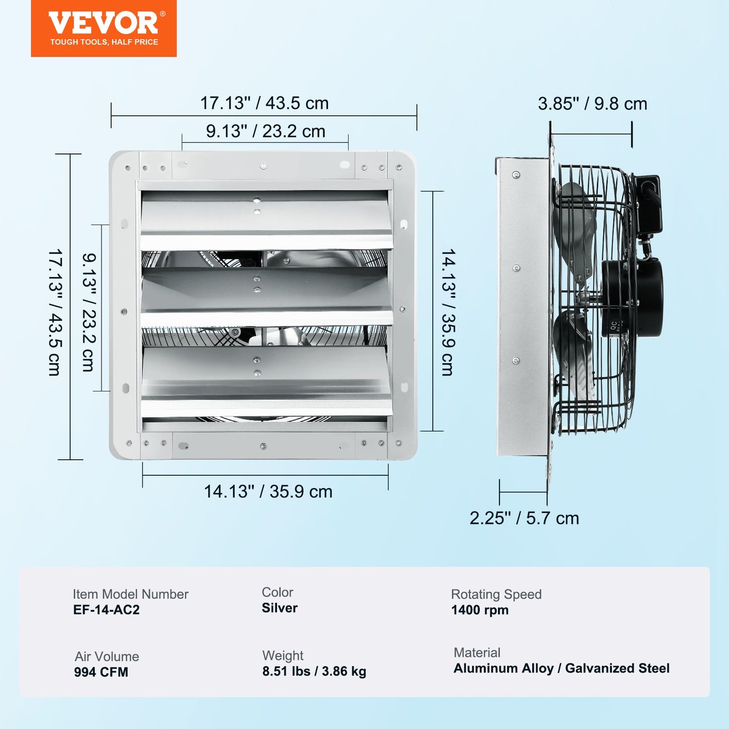 Shutter Exhaust Fan Shop Exhaust Fan 356 mm Wall Mounted 994 CFM AC Motor