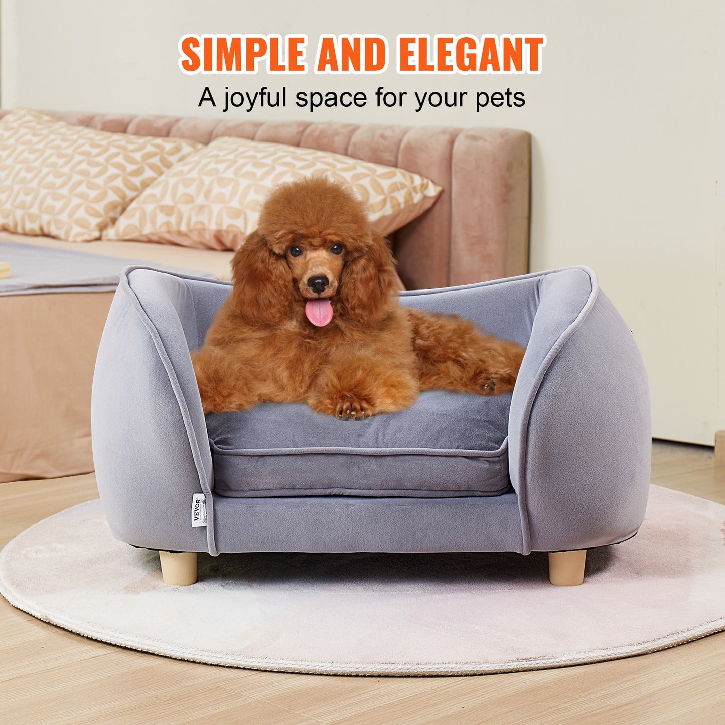 Haustiersofa, Hundesofa für kleine Hunde und Katzen, weiches, samtiges Hundesofa, 30 kg belastbares Katzensofa, Dunkelgrau
