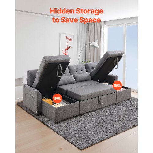 U-formad bäddsoffa 6-sits bäddsoffa dubbel schäslong grå | EU