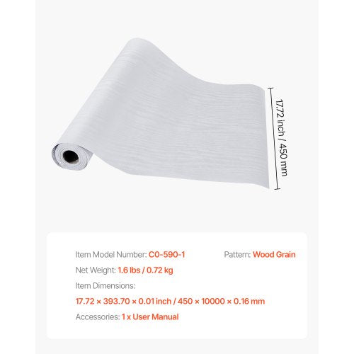 Self-adhesive wallpaper 45 cm x 10 m White wood grain Waterproof for desk | EU