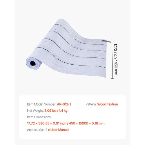 self-adhesive wallpaper 45 cm x 15 m white wood texture waterproof | EU