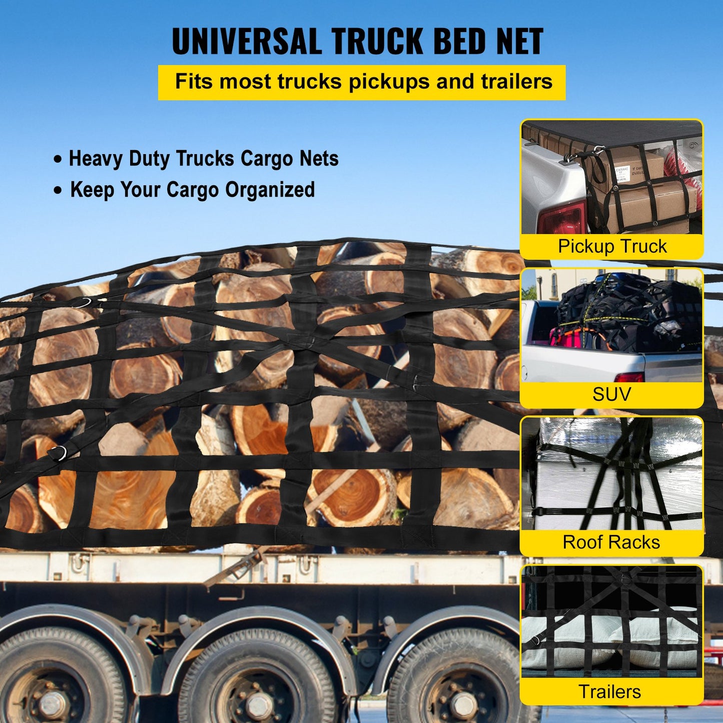 Truck Bed Cargo Net - Cross Strap Förstärkt Truck Cargo Net med D-Rings krok