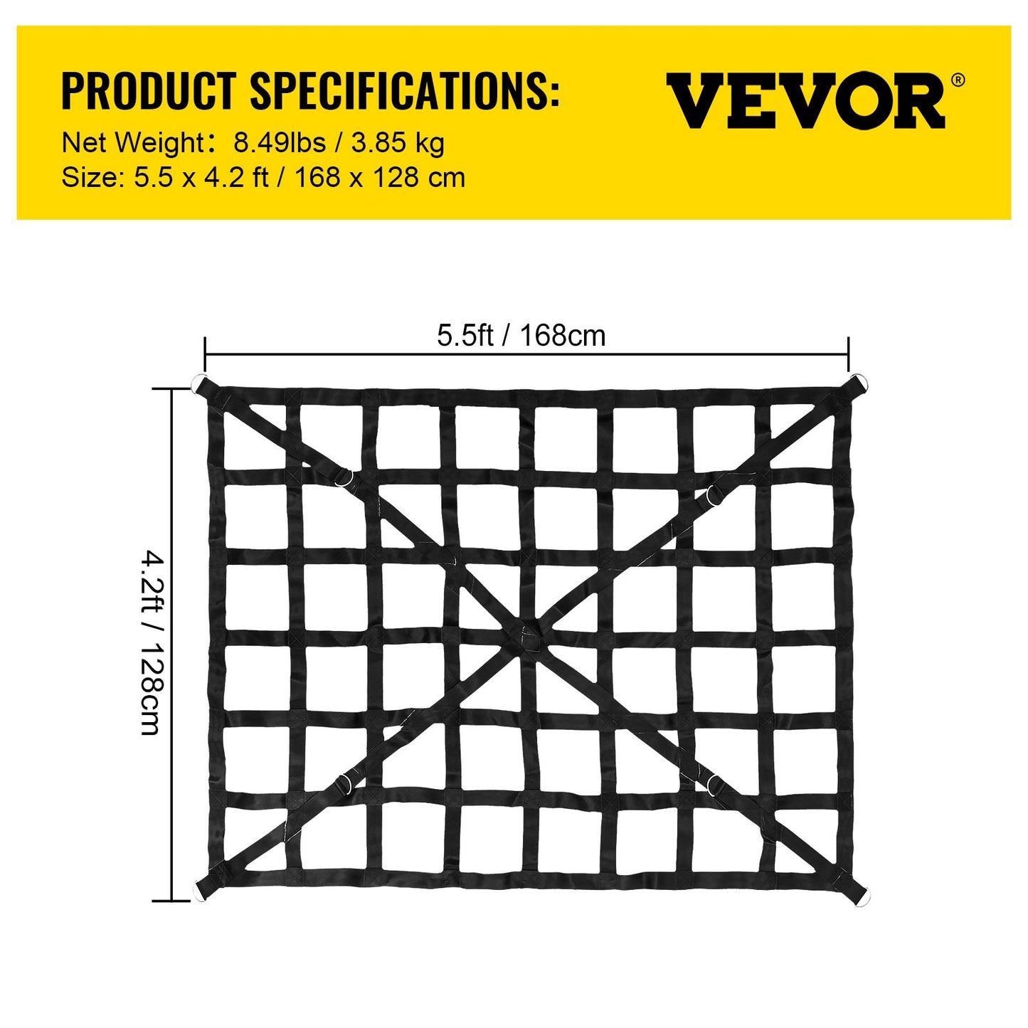Truck Bed Cargo Net - Cross Strap Förstärkt Truck Cargo Net med D-Rings krok