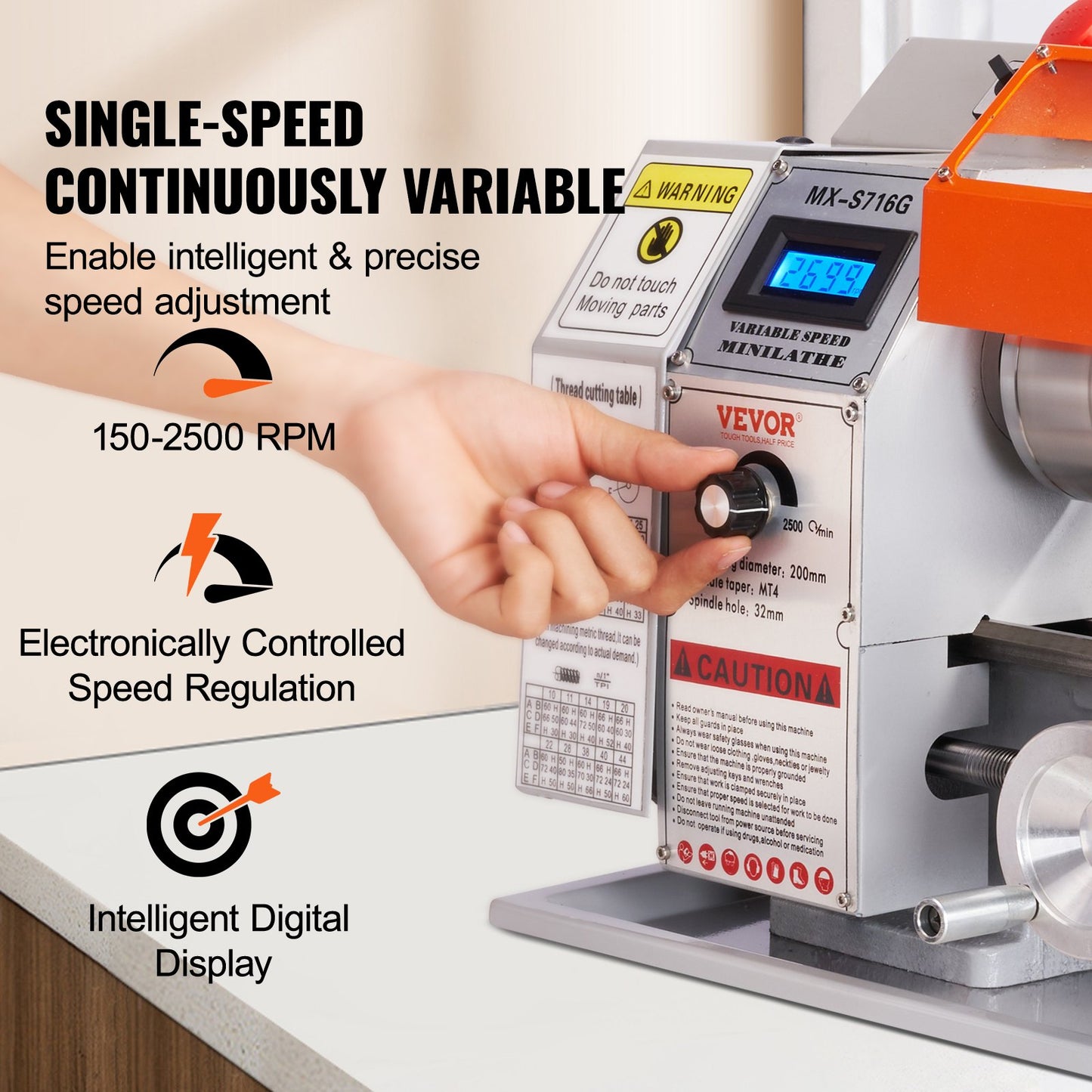Mini Metal Lathe Machine, 7'' x 16'', 800W Precision Power Metal Lathe, 150-2500 RPM Continuously Variable Speed, with 3.9'' 3-Jaw Metal Chuck Toolbox for Machining Precision Parts