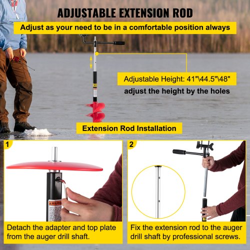 isborrborr, 8\'\' diameter nylon isskruv, 41\'\' längd isborrborr, skruvborr med 14\'\' justerbar förlängningsstav, gummihandtag, borradapter, utbytbart skruvblad för isfisk | EU