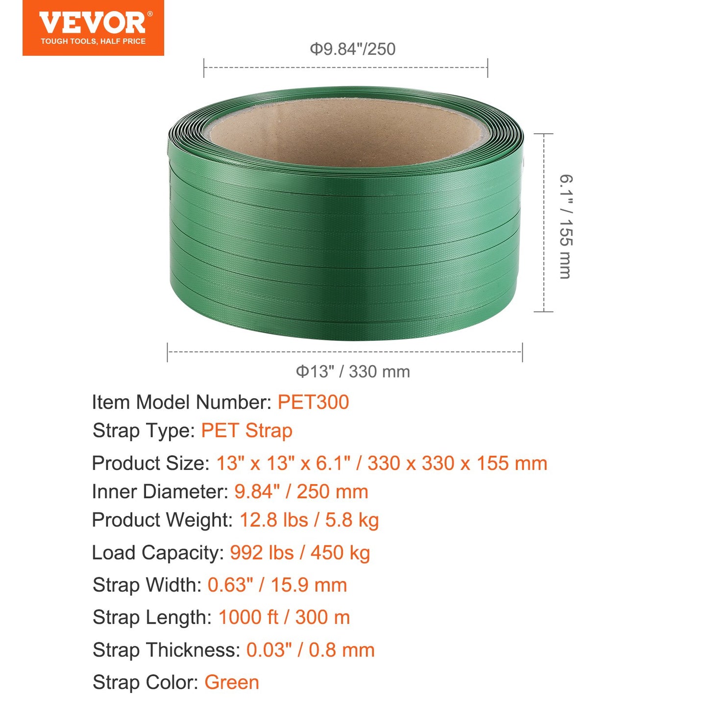 Förpackning Polyester PET-bandrulle 0,63" x 0,03" x 1000' bandingrem