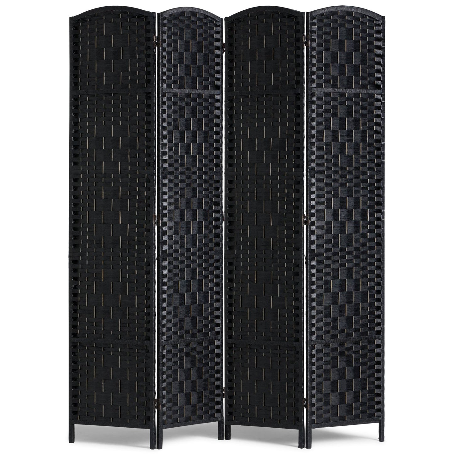 4 Panel Room Divider Handvävd Vikbar Sekretessskärm med gångjärn Svart