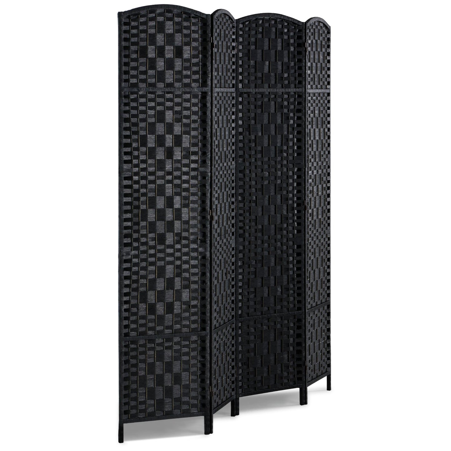 4 Panel Room Divider Handvävd Vikbar Sekretessskärm med gångjärn Svart