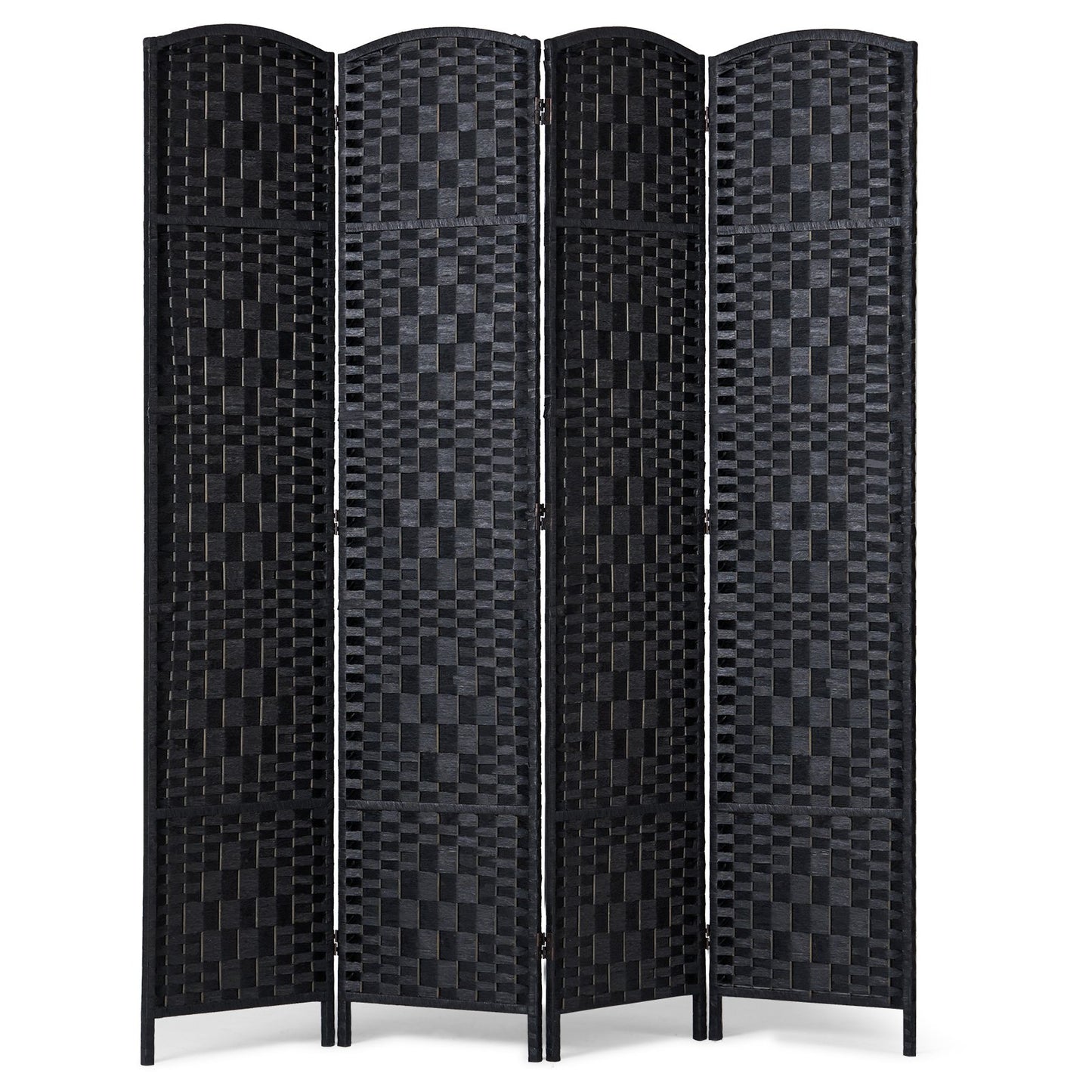 4 Panel Room Divider Handvävd Vikbar Sekretessskärm med gångjärn Svart