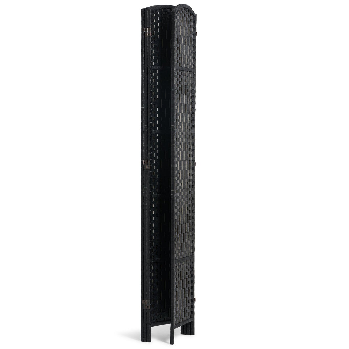 4 Panel Room Divider Handvävd Vikbar Sekretessskärm med gångjärn Svart