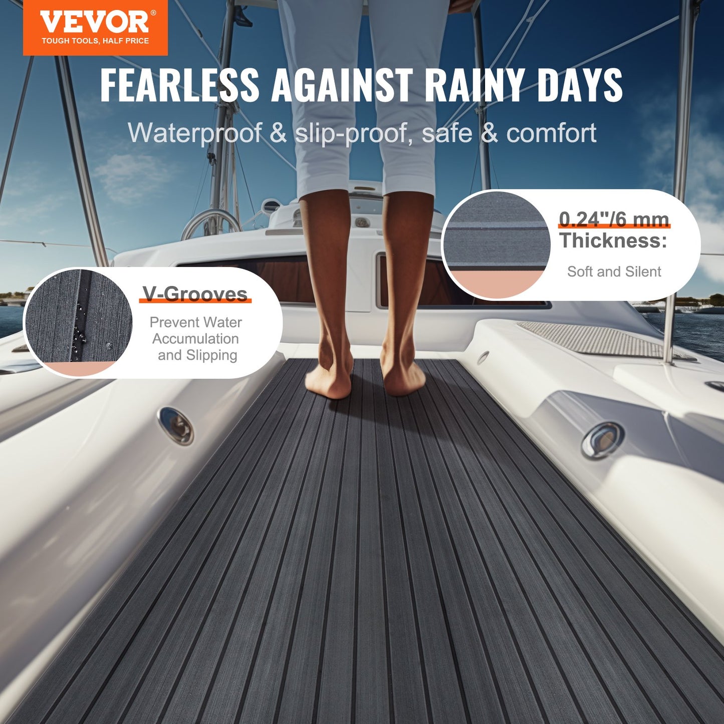 Boat Flooring, EVA Foam Boat Decking 94,5" x 23,6", halkfria självhäftande golv, 15,5 sq.ft marinmatta för båtar, yacht, ponton, kajaktäck