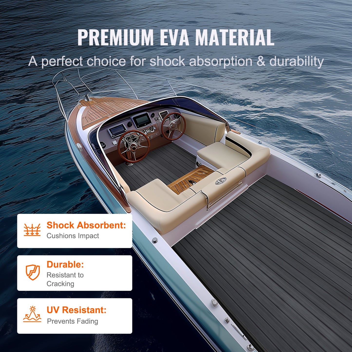 Boat Flooring, EVA Foam Boat Decking 94,5" x 23,6", halkfria självhäftande golv, 15,5 sq.ft marinmatta för båtar, yacht, ponton, kajaktäck