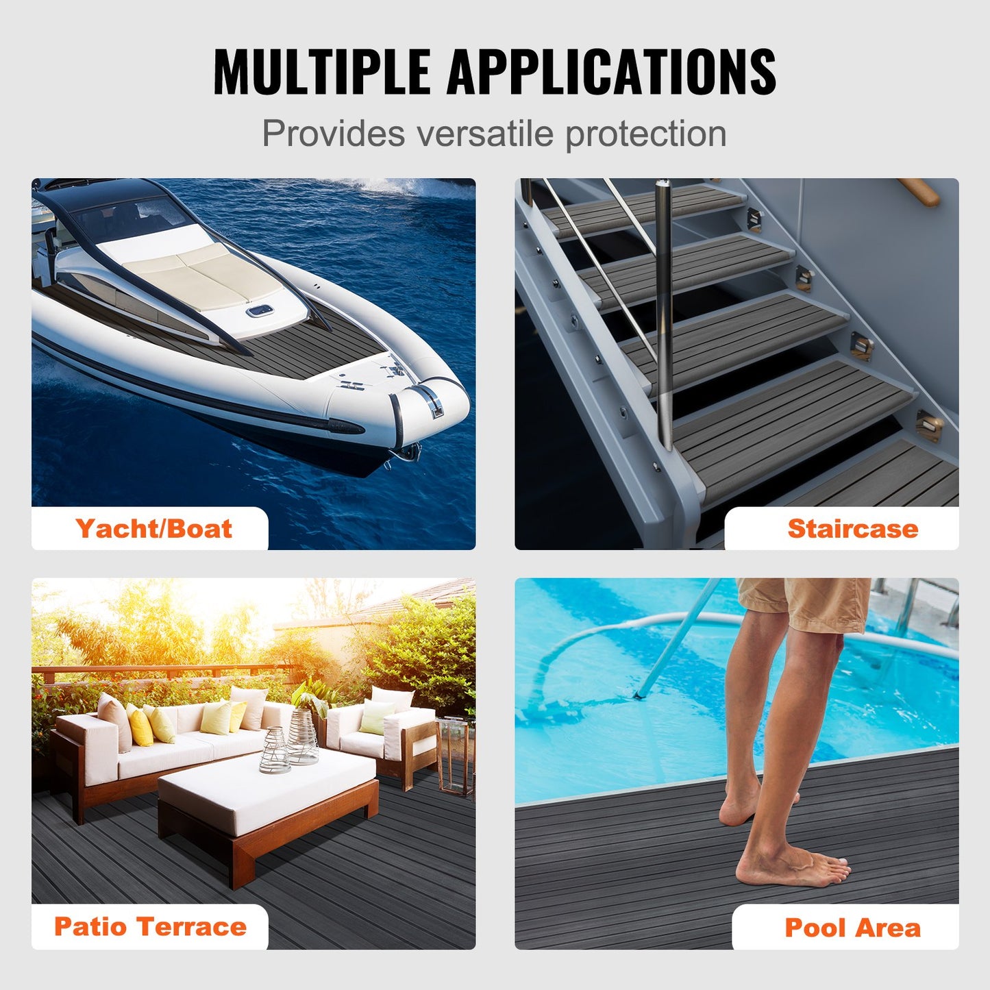 Boat Flooring, EVA Foam Boat Decking 94,5" x 23,6", halkfria självhäftande golv, 15,5 sq.ft marinmatta för båtar, yacht, ponton, kajaktäck