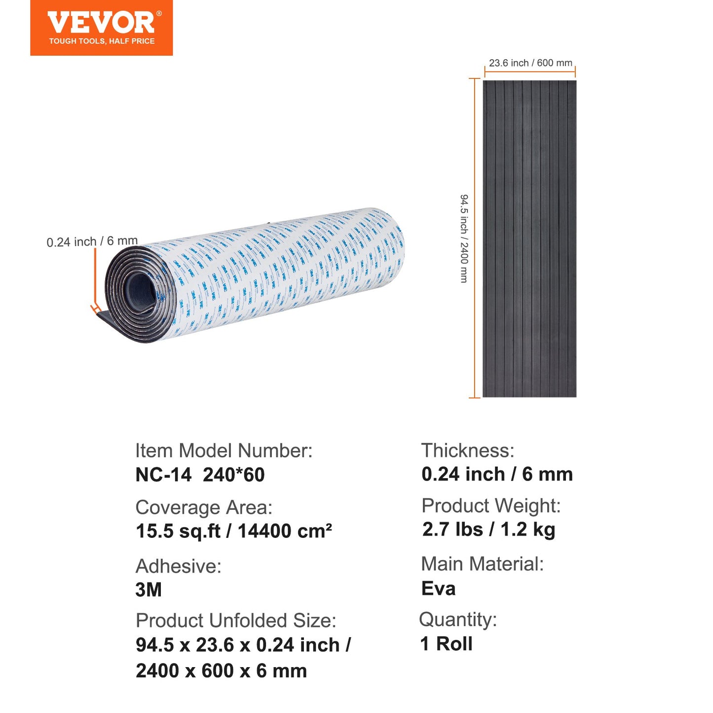 Boat Flooring, EVA Foam Boat Decking 94,5" x 23,6", halkfria självhäftande golv, 15,5 sq.ft marinmatta för båtar, yacht, ponton, kajaktäck