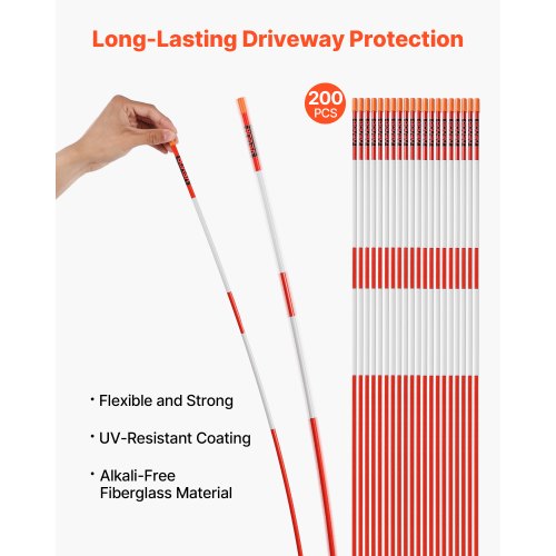 200 pcs. reflective driveway markers 1/4" diameter 48 inch snow pegs reflectors