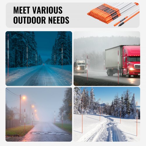 Driveway Markers, 100PCS 48 Inch, 0.31 Inch Diameter, Orange Fiberglass Poles Snow Pegs with Reflective Tape, 12" Steel Drill Bit and Protective Gloves for Parking Lots, Walkways Easy Visibility | EU