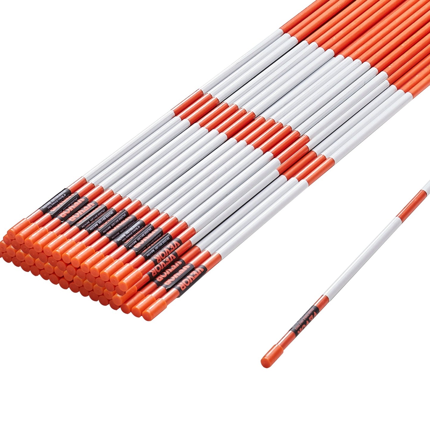 Driveway Markers, 50 PCS 48 Inch, 0.31 Inch Diameter, Orange Fiberglass Poles Snow Pegs with Reflective Tape, 12" Steel Drill Bit and Protective Gloves for Parking Lots, Walkways Easy Visibility