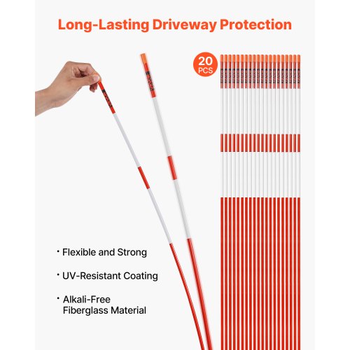 20 pcs. reflective driveway markers 5/16" diameter 58 inches snow pegs reflectors